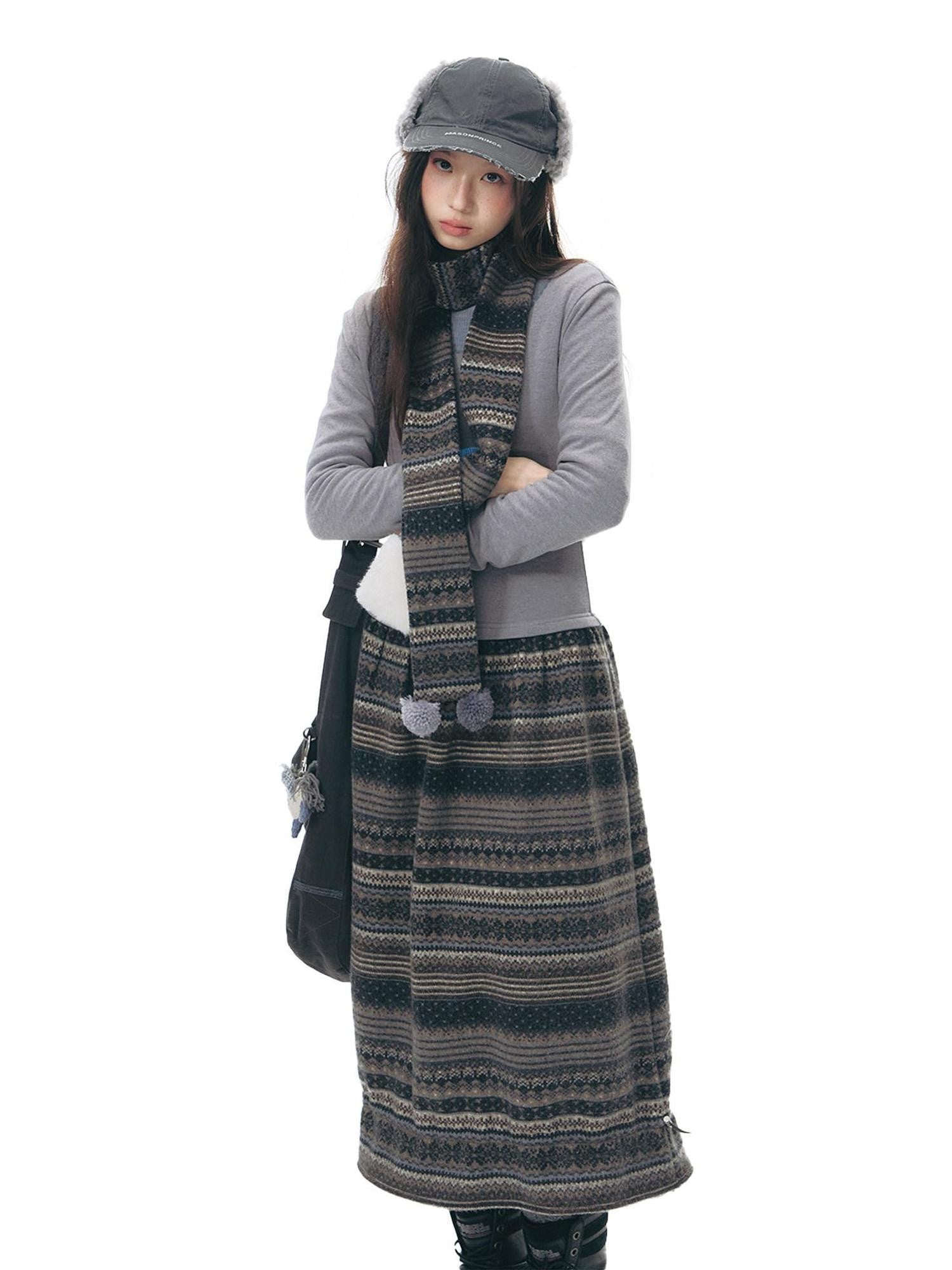 NAPSNAPS Fair Isle Patchwork Knit Slim Crewneck Women&
