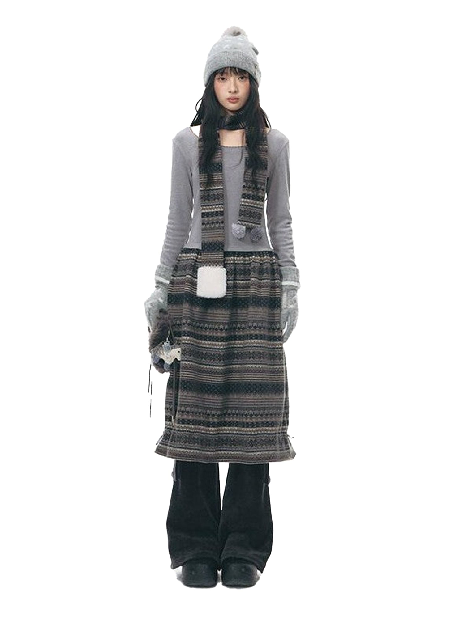 NAPSNAPS Fair Isle Patchwork Knit Slim Crewneck Women&