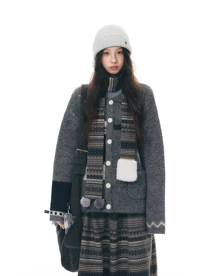 NAPSNAPS Fair Isle Patchwork Knit Slim Crewneck Women&