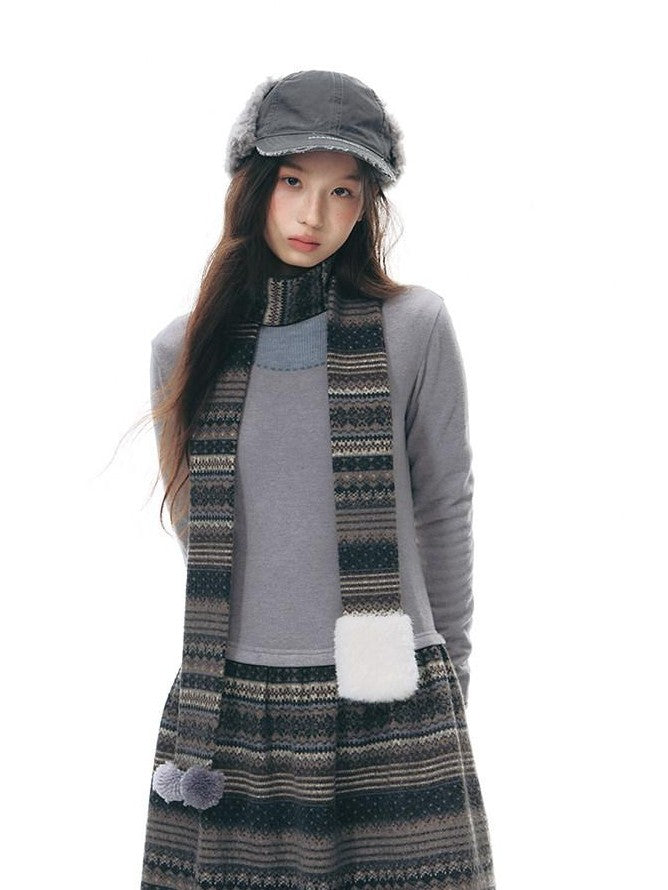 NAPSNAPS Fair Isle Patchwork Knit Slim Crewneck Women&