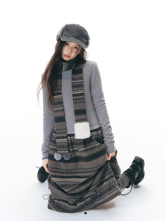 NAPSNAPS Fair Isle Patchwork Knit Slim Crewneck Women&
