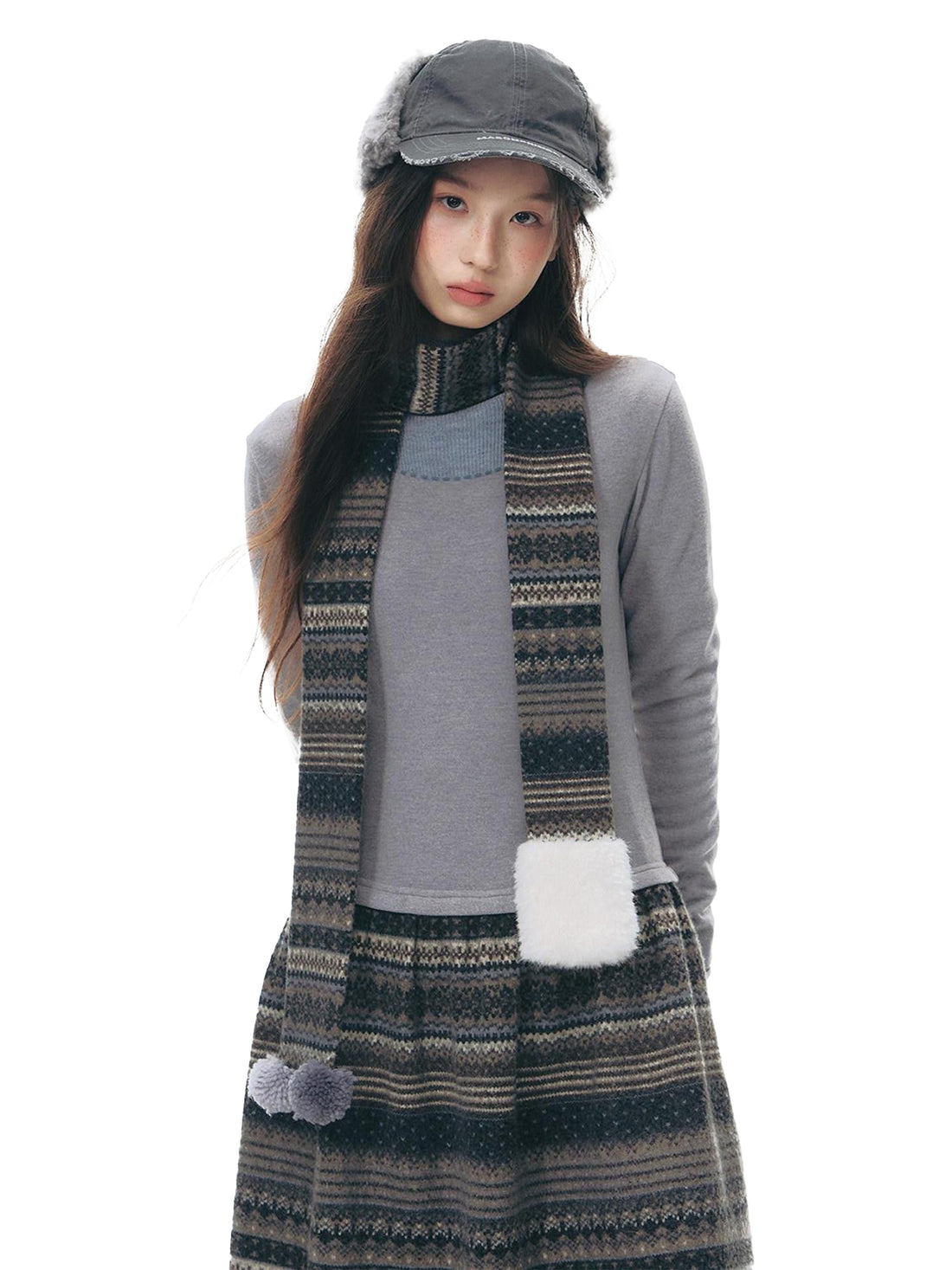 NAPSNAPS Fair Isle Patchwork Knit Slim Crewneck Women&