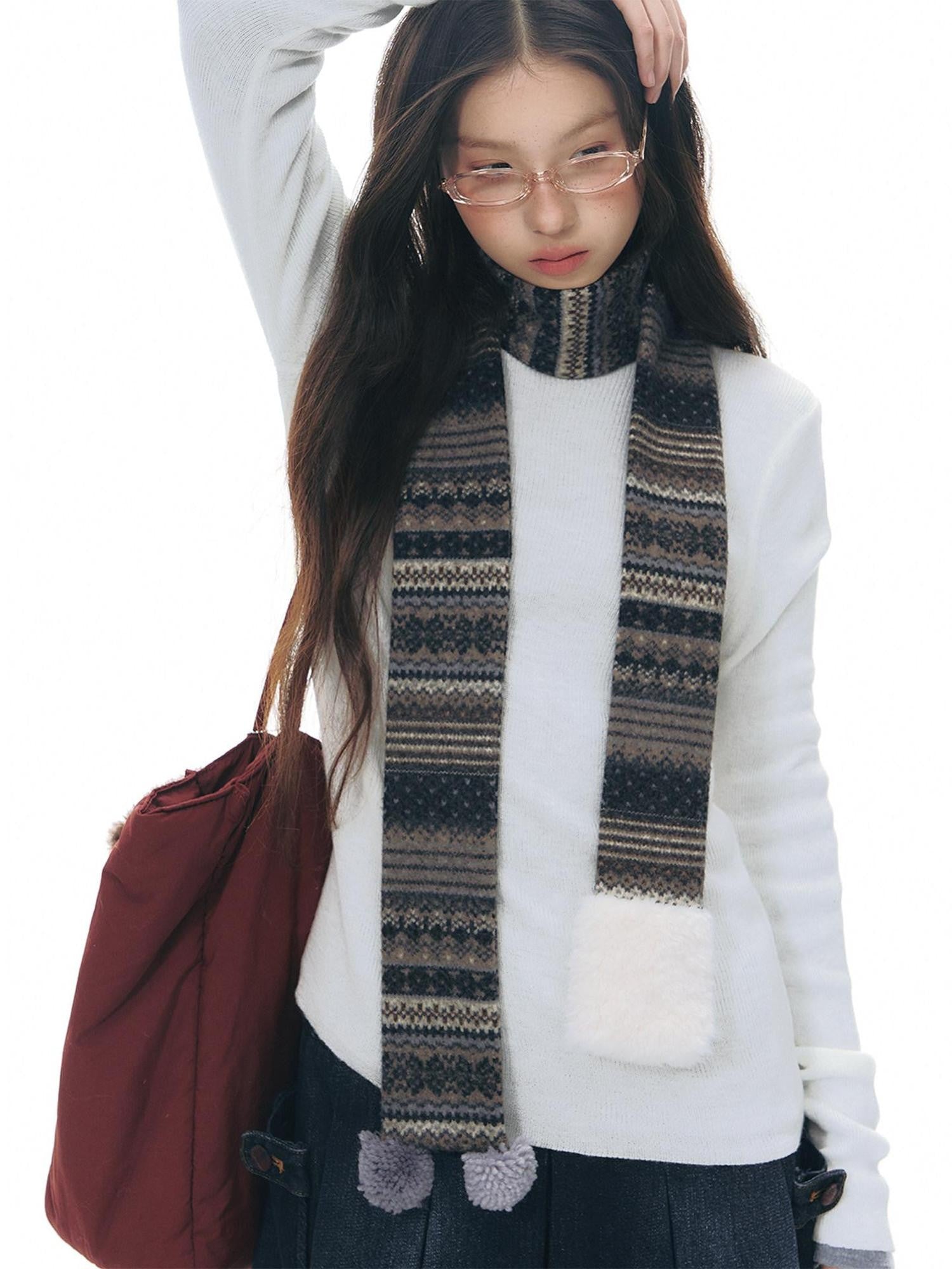 NAPSNAPS Fair Isle Patchwork Knit Slim Crewneck Women&