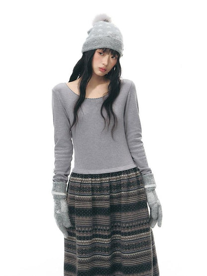 NAPSNAPS Fair Isle Patchwork Knit Slim Crewneck Women&