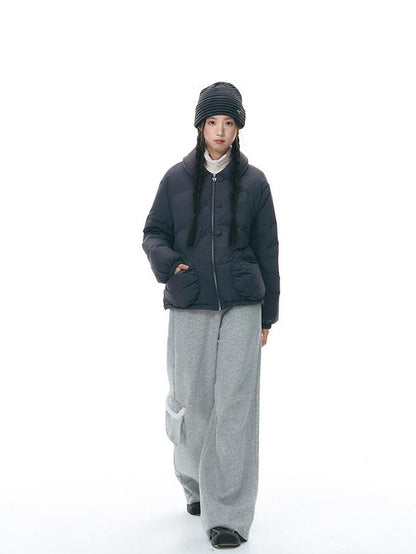 NAPSNAPS Faux Fur Collar Applique Embroidery Zip Front Women&