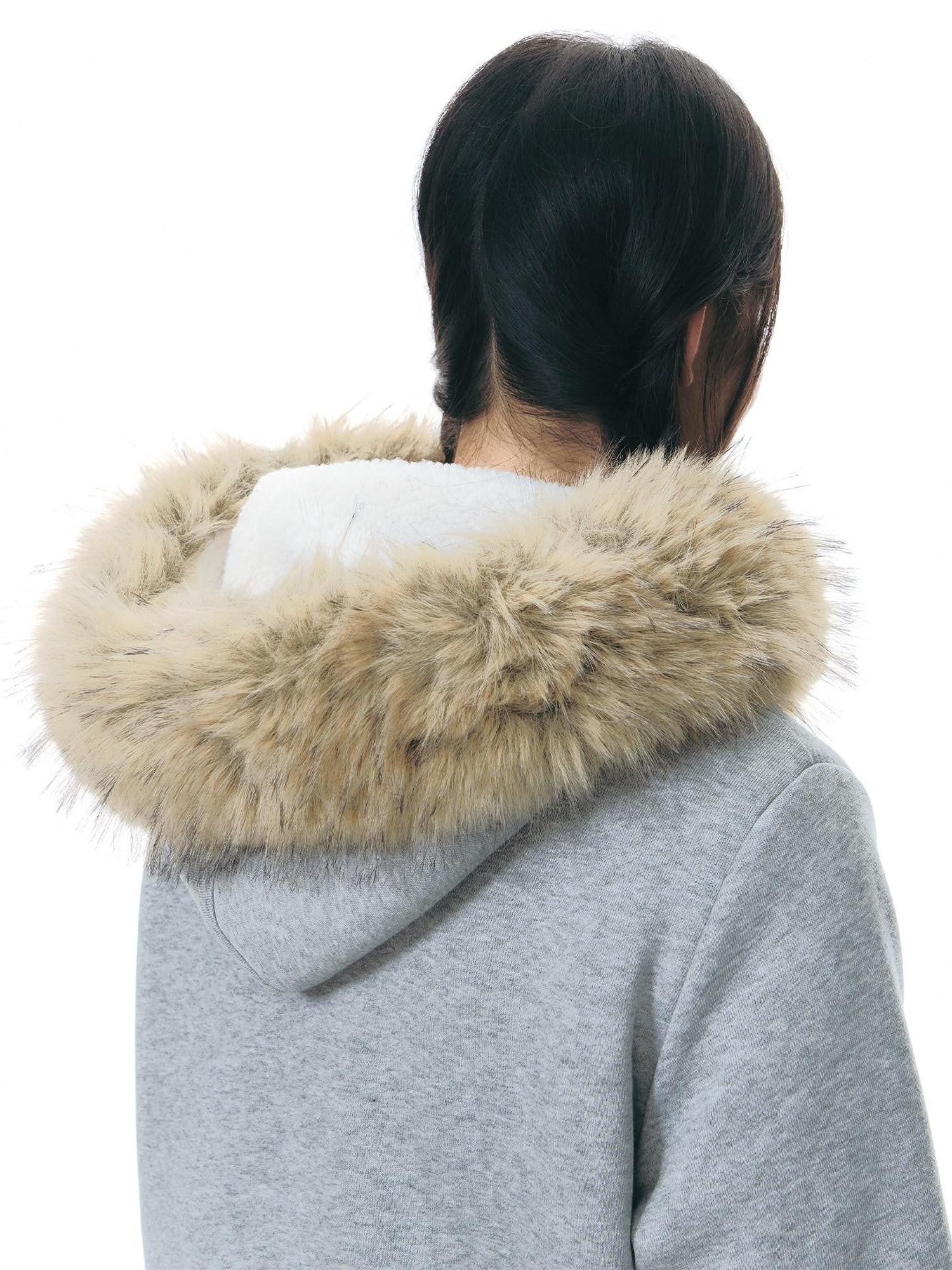 NAPSNAPS Faux Fur Collar Applique Embroidery Zip Front Women&