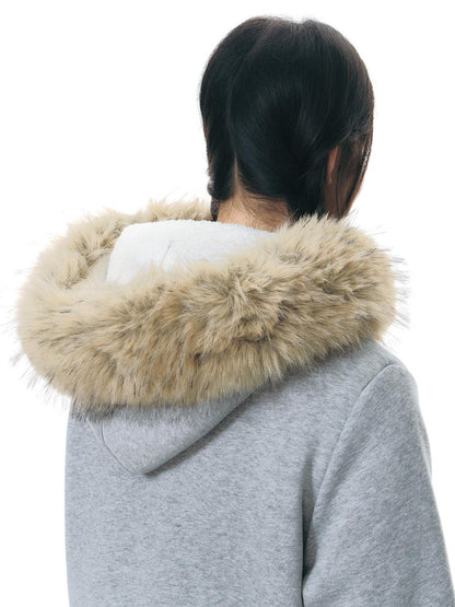 NAPSNAPS Faux Fur Collar Applique Embroidery Zip Front Women&