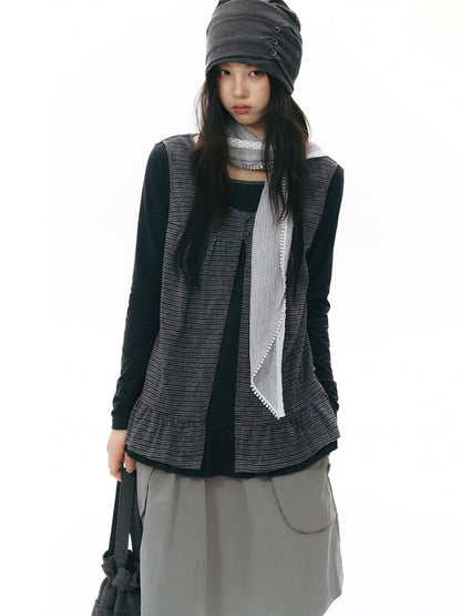 NAPSNAPS Faux Layered Striped Patchwork Knitted Women&