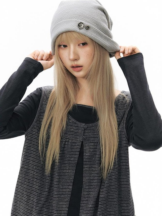 NAPSNAPS Faux Layered Striped Patchwork Knitted Women&