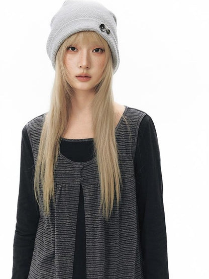 NAPSNAPS Faux Layered Striped Patchwork Knitted Women&