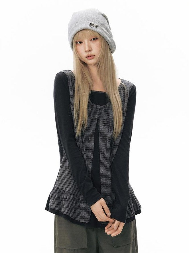 NAPSNAPS Faux Layered Striped Patchwork Knitted Women&