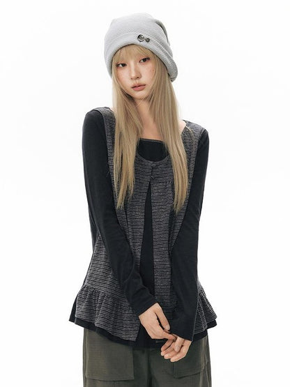 NAPSNAPS Faux Layered Striped Patchwork Knitted Women&
