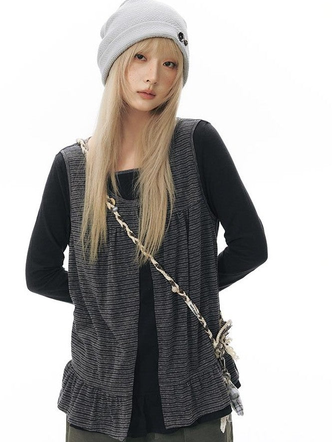 NAPSNAPS Faux Layered Striped Patchwork Knitted Women&