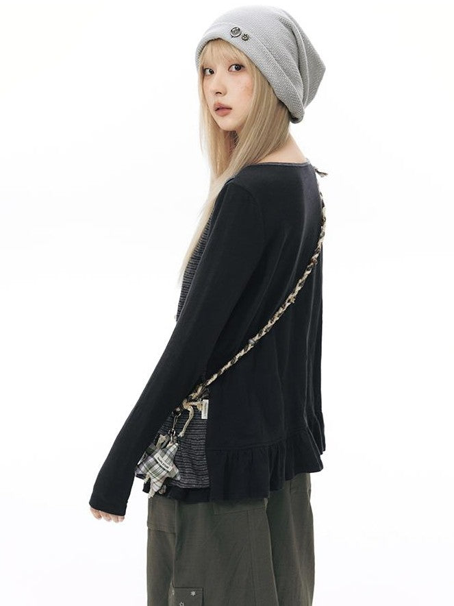 NAPSNAPS Faux Layered Striped Patchwork Knitted Women&