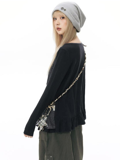 NAPSNAPS Faux Layered Striped Patchwork Knitted Women&