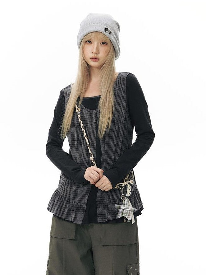 NAPSNAPS Faux Layered Striped Patchwork Knitted Women&