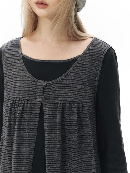 NAPSNAPS Faux Layered Striped Patchwork Knitted Women&
