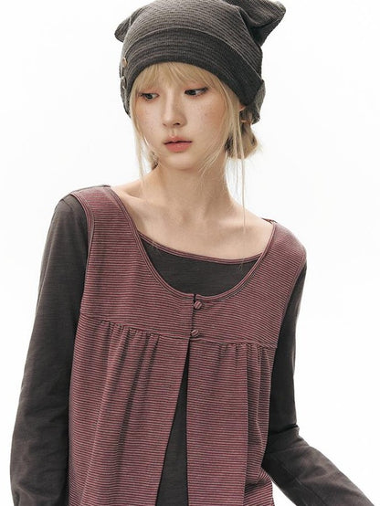 NAPSNAPS Faux Layered Striped Patchwork Knitted Women&