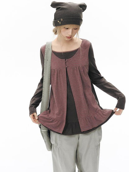 NAPSNAPS Faux Layered Striped Patchwork Knitted Women&