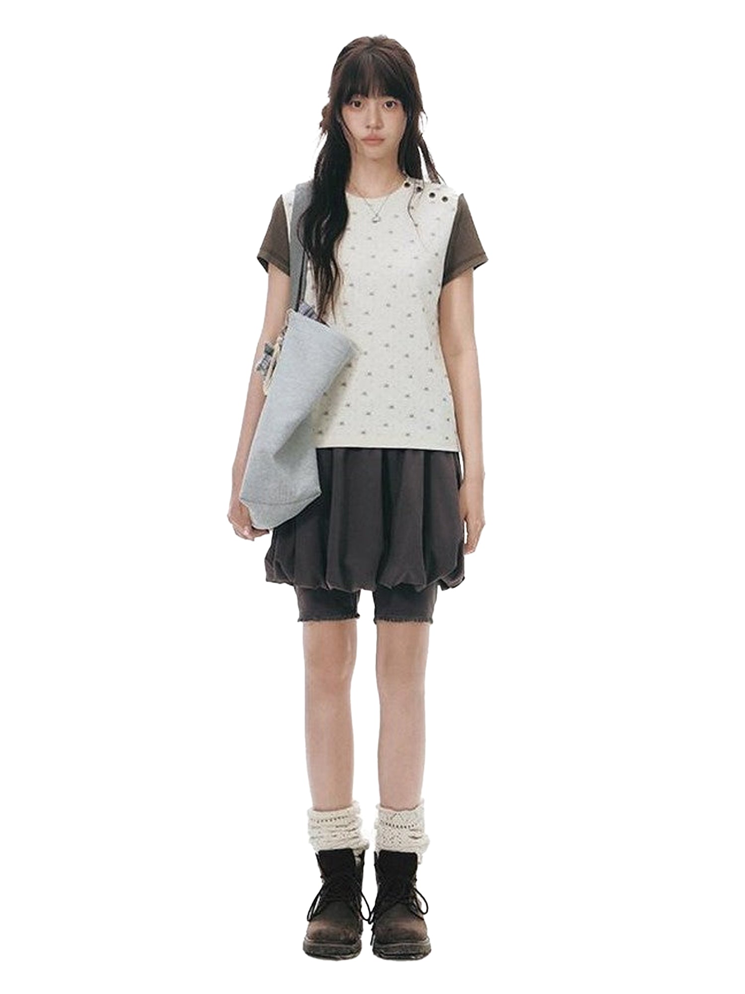 NAPSNAPS Faux Two Piece Bubble Skirt Knit Women&
