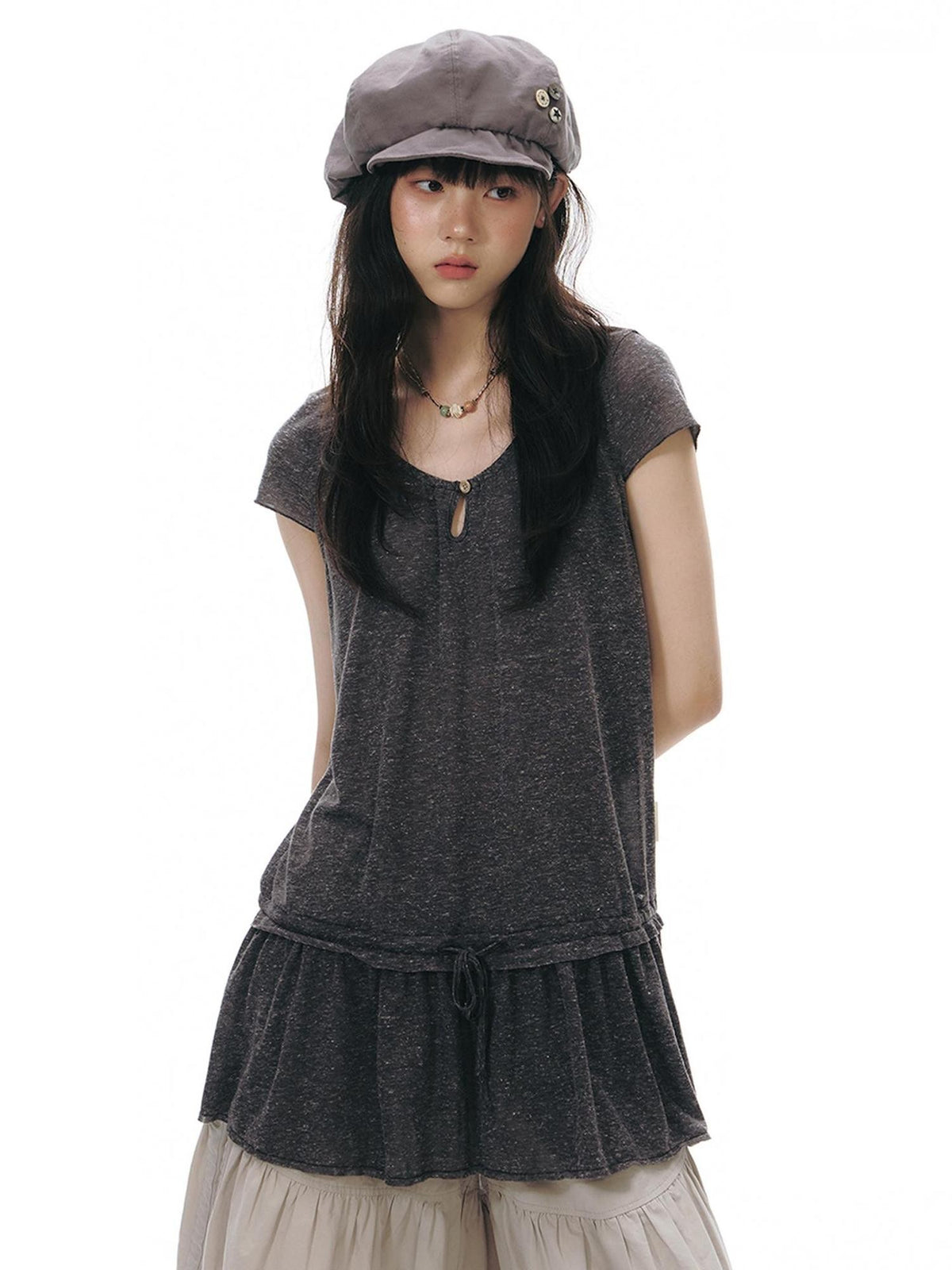 NAPSNAPS Faux Two Piece Raw Edge Paneled Women&