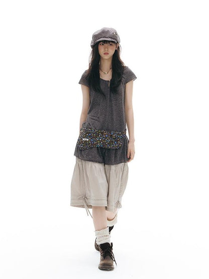 NAPSNAPS Faux Two Piece Raw Edge Paneled Women&
