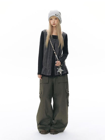 NAPSNAPS Five Star Embroidered Low Rise Wide Leg Women&