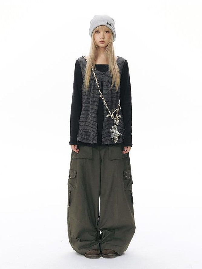 NAPSNAPS Five Star Embroidered Low Rise Wide Leg Women&
