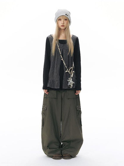 NAPSNAPS Five Star Embroidered Low Rise Wide Leg Women&