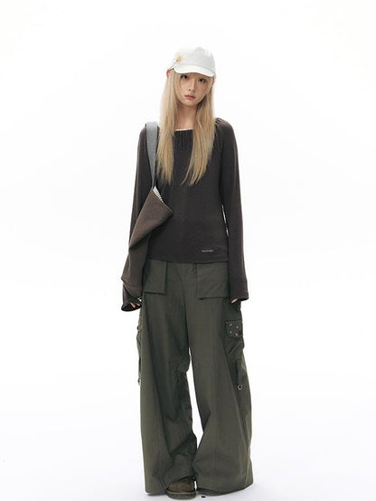 NAPSNAPS Five Star Embroidered Low Rise Wide Leg Women&