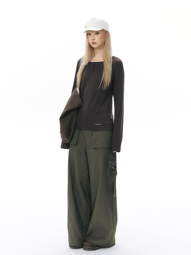 NAPSNAPS Five Star Embroidered Low Rise Wide Leg Women&