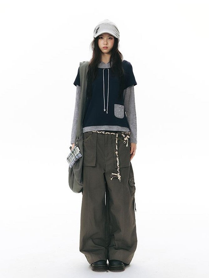 NAPSNAPS Five Star Embroidered Low Rise Wide Leg Women&