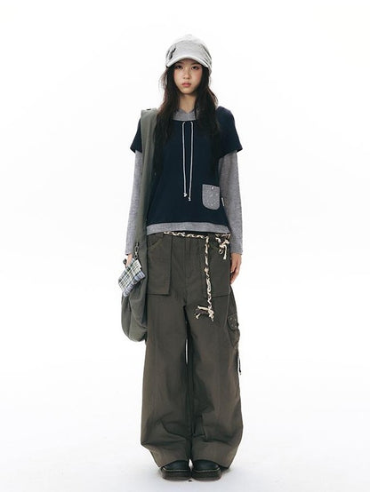 NAPSNAPS Five Star Embroidered Low Rise Wide Leg Women&