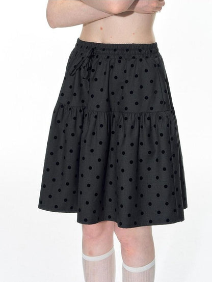 NAPSNAPS Flocked Polka Dot Lace Doll Collar Puff Sleeve Women&