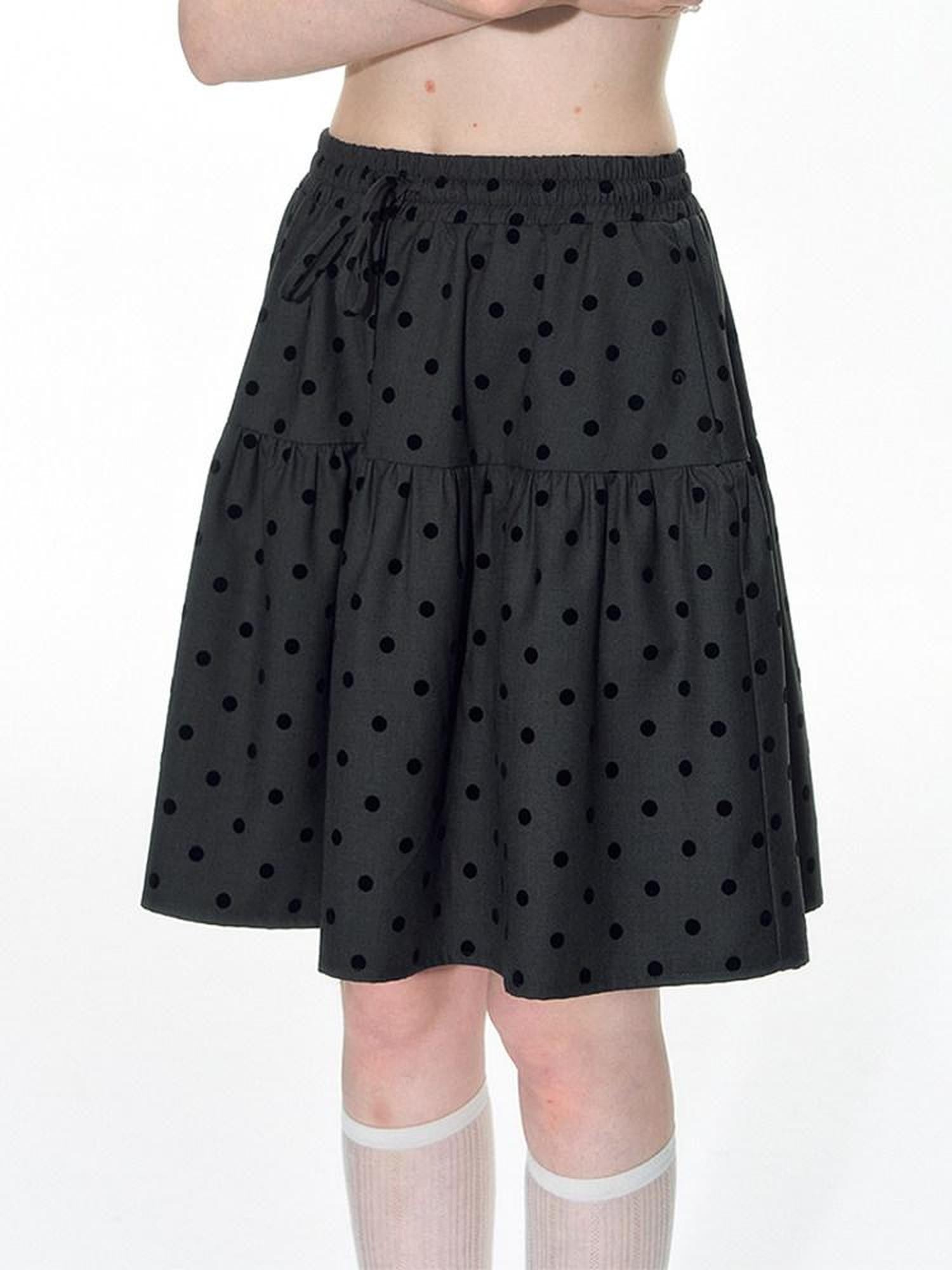 NAPSNAPS Flocked Polka Dot Lace Doll Collar Puff Sleeve Women&