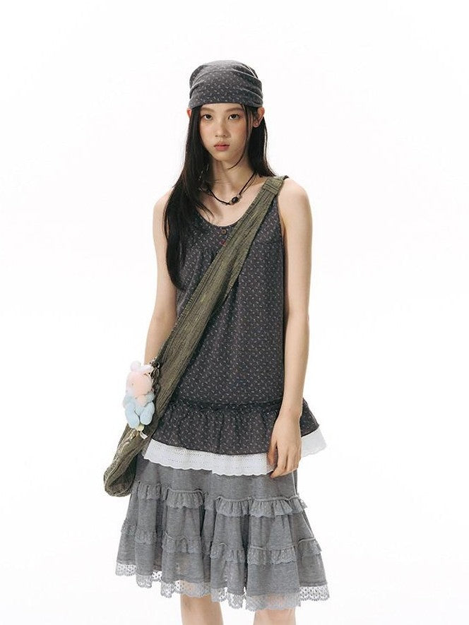 NAPSNAPS Floral Jacquard Patchwork Lace Trim Women&