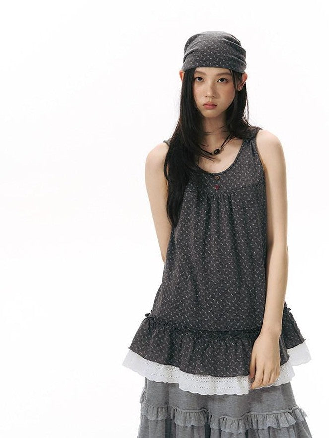NAPSNAPS Floral Jacquard Patchwork Lace Trim Women&