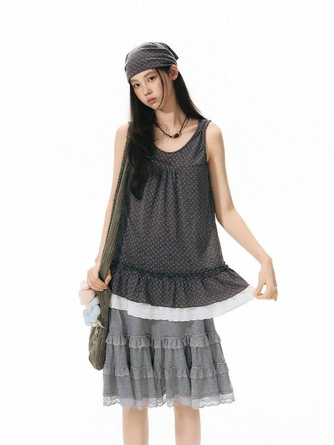 NAPSNAPS Floral Jacquard Patchwork Lace Trim Women&