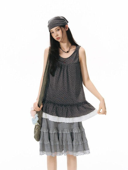 NAPSNAPS Floral Jacquard Patchwork Lace Trim Women&