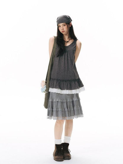 NAPSNAPS Floral Jacquard Patchwork Lace Trim Women&