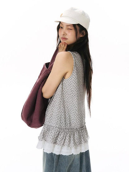 NAPSNAPS Floral Jacquard Patchwork Lace Trim Women&