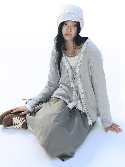 NAPSNAPS Floral Ruffle Tie Front Long Sleeve Knit Women&