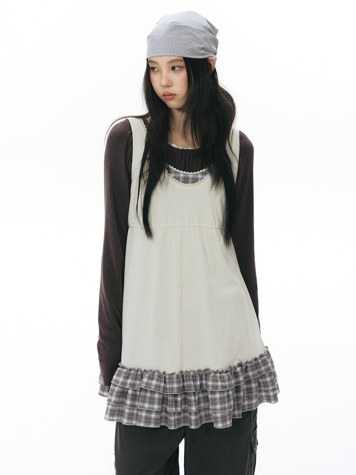 NAPSNAPS Girlish Patchwork Knit A Line Sleeveless Women&
