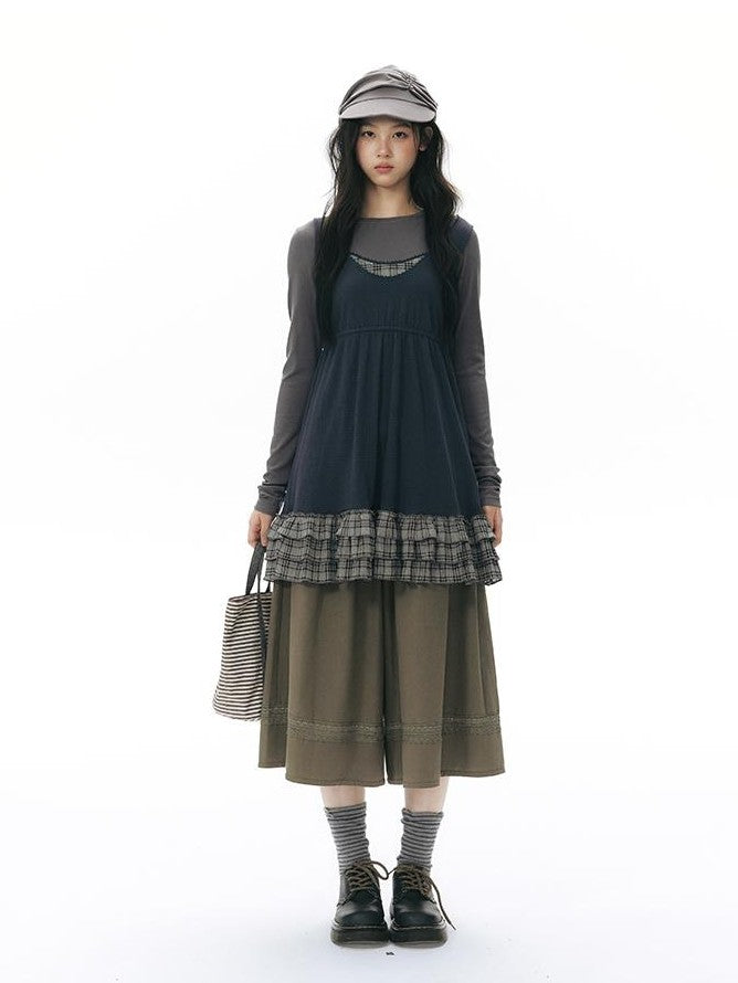 NAPSNAPS Girlish Patchwork Knit A Line Sleeveless Women&