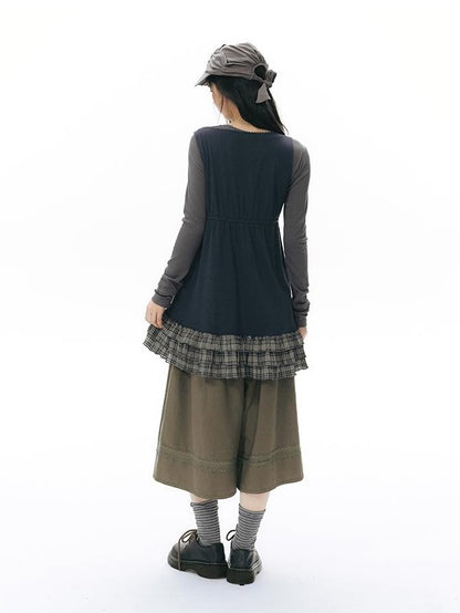 NAPSNAPS Girlish Patchwork Knit A Line Sleeveless Women&