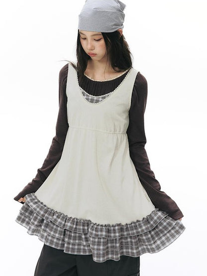 NAPSNAPS Girlish Patchwork Knit A Line Sleeveless Women&