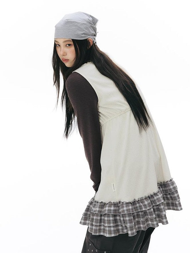 NAPSNAPS Girlish Patchwork Knit A Line Sleeveless Women&