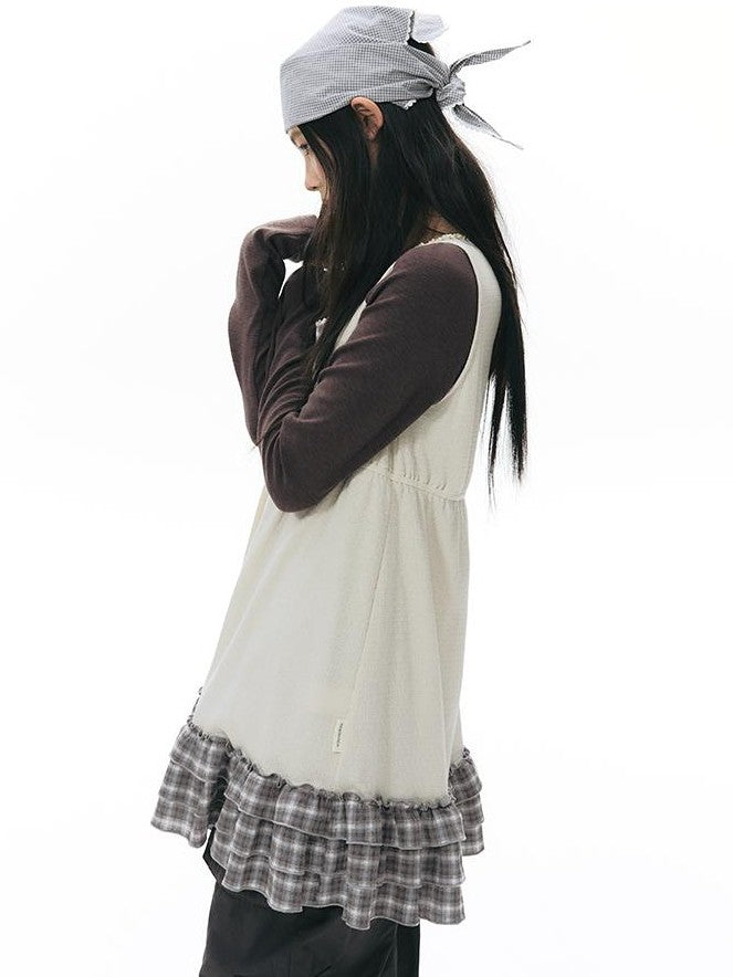 NAPSNAPS Girlish Patchwork Knit A Line Sleeveless Women&