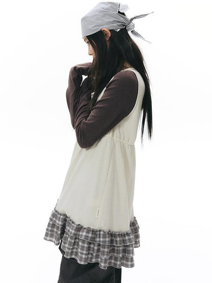 NAPSNAPS Girlish Patchwork Knit A Line Sleeveless Women&