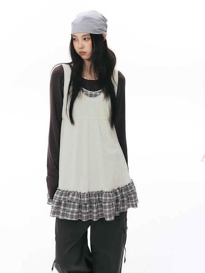 NAPSNAPS Girlish Patchwork Knit A Line Sleeveless Women&